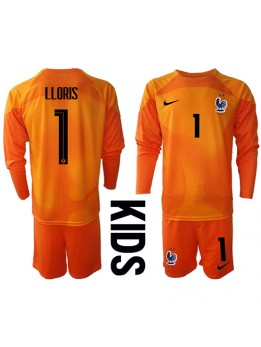 Otroški Nogometna dresi replika Francija Hugo Lloris #1 Vratar Domači SP 2022 Dolgi rokav (+ hlače)